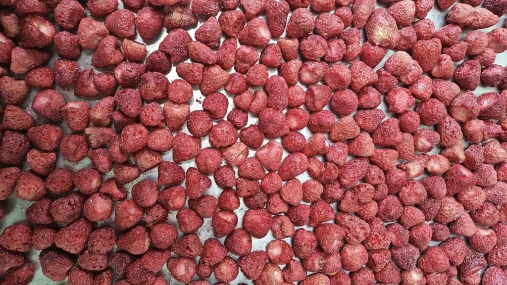 Freeze-Dried Fruits Freeze dried strawberry pieces from Global Crispy fruit supplier
