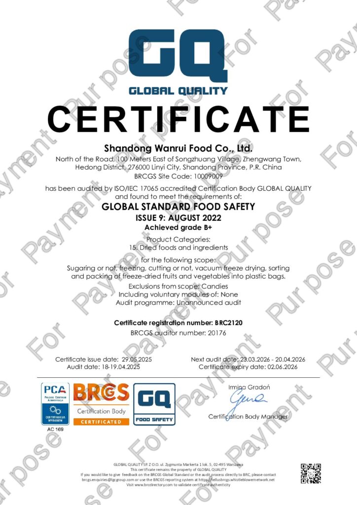 food manufacturing certificate GlobalCrispy BRC food manufacturing certificate GlobalCrispy BRC
